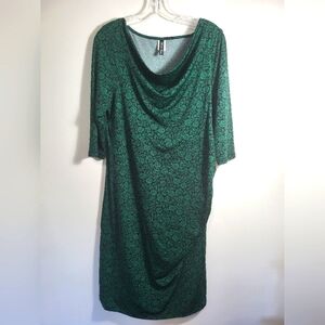 Marcelle Margaux black and green botanical midi dress women's L #2065